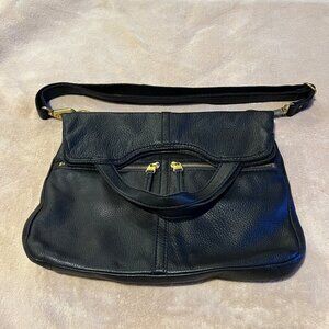 Large Fossil Erin crossbody fold over purse Black pebble leather dust bag includ